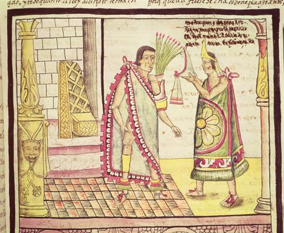 Fol.152v Le couronnement de Montezuma II (1466-1520) le dernier empereur mexicain en 1502, 1579 - Diego Duran
